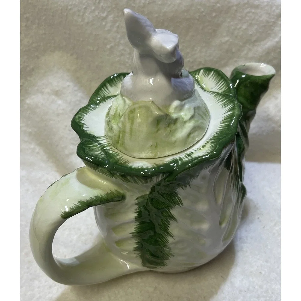 Vintage Taiwan Decorative Bunny In Cabbage Teapot 34‎ oz. Cottage Core